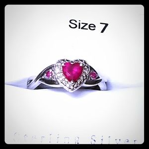 Sterling Silver Ruby Heart Ring